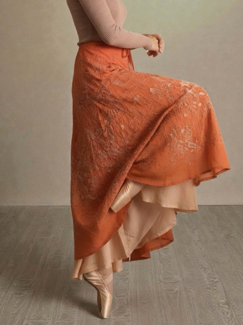 Chan Luu Silk Ballet Embroidered Skirt in Tangerine - Picture 2 of 16